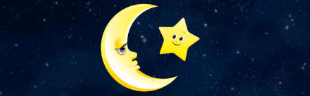 La luna e la stella splendenti di giallo nella buia notte