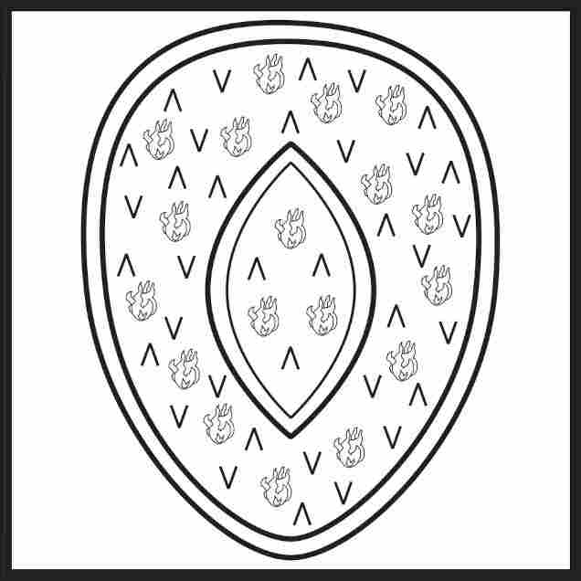 Immagine ovale avente al suo interno dei simboli variegati, al centro un'altra piccola ovale